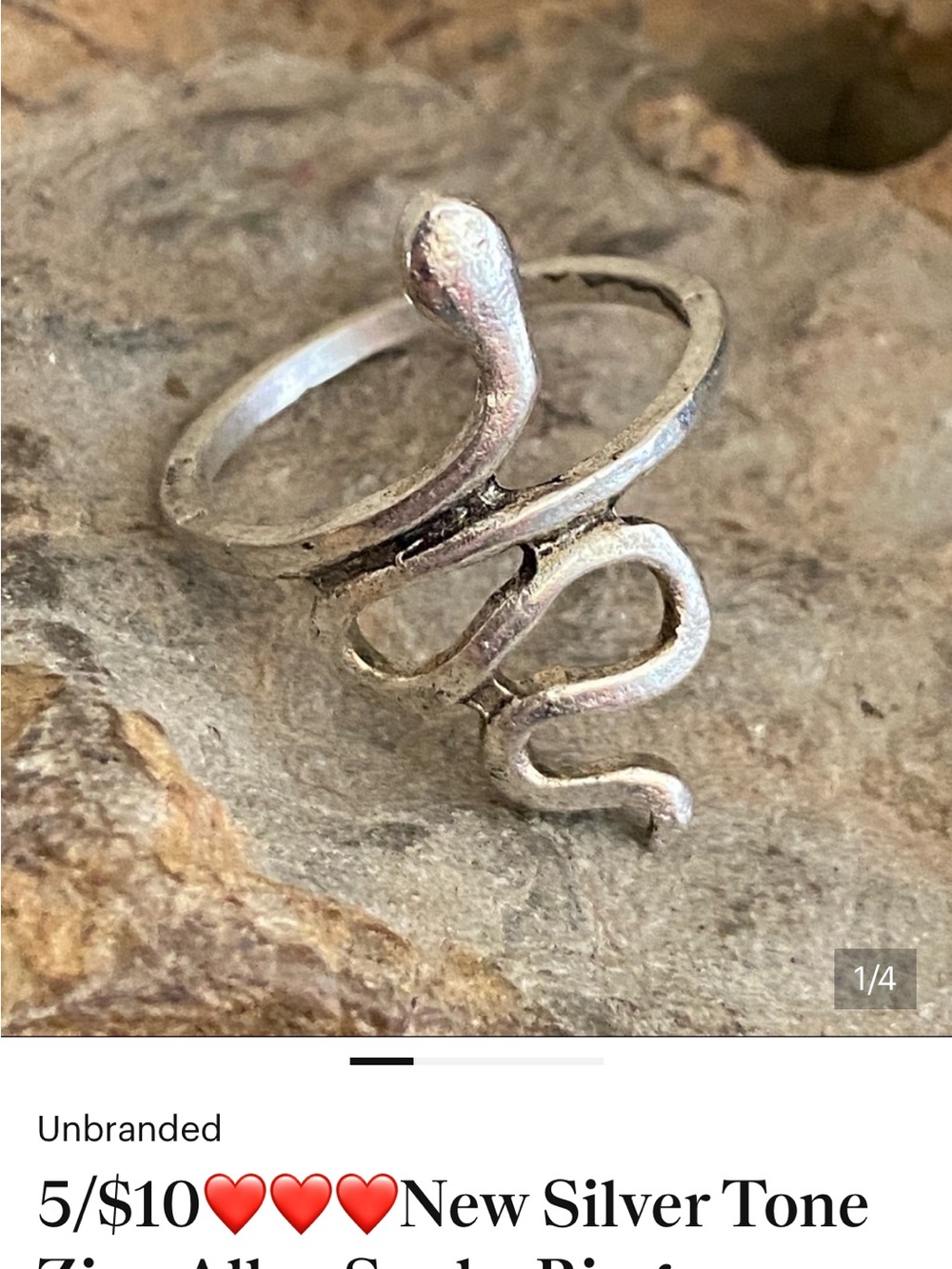 Silver Snake Coil Ring - Silver Tone Zinc Alloy